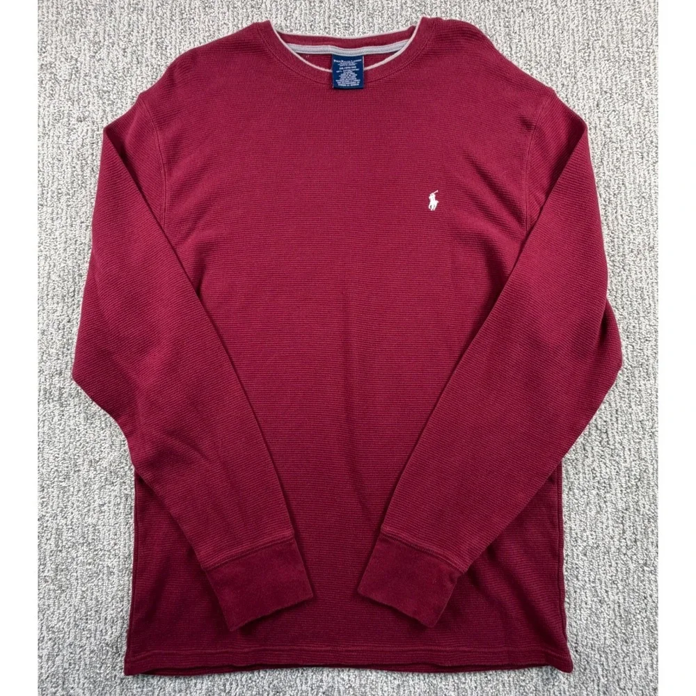 Polo‎ Ralph Lauren Thermal Shirt Mens 2XL Burgundy Waffle Knit Long Sleeve Pony